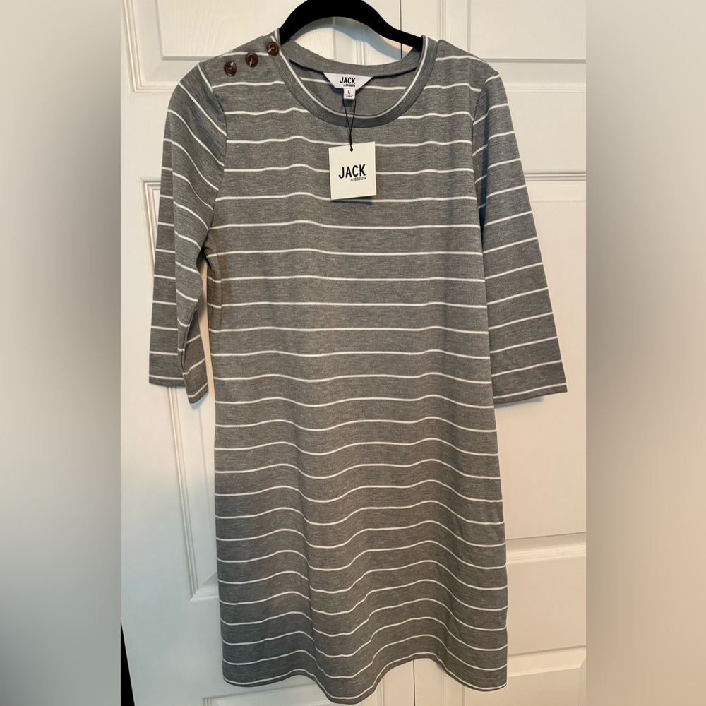 BB Dakota Gray Sheath Dress 3/4 Sleeve Crew Neck